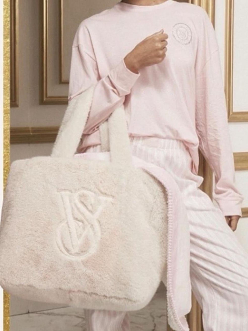 Victoria's Secret Faux-Fur Tote Bag cream
